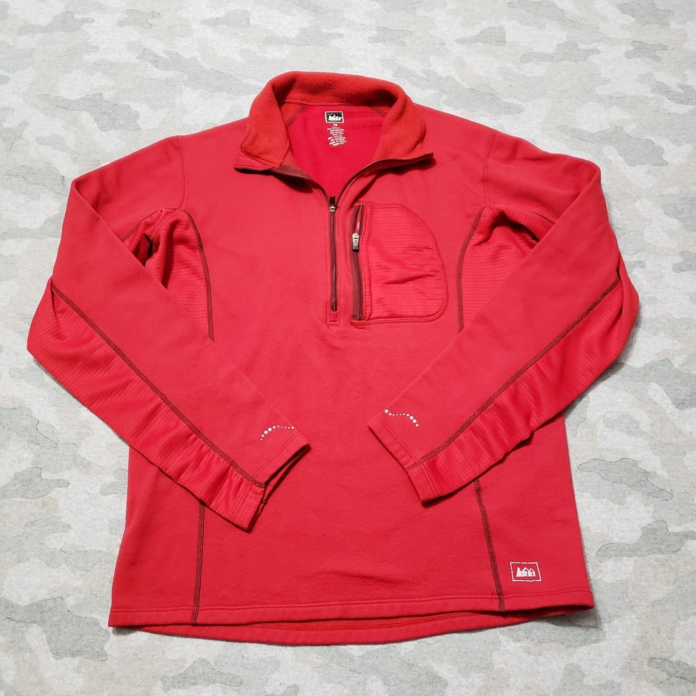REI Sweatshirt Womens Medium Red Quarter Zip Pockets Long Sleeve Outdoors